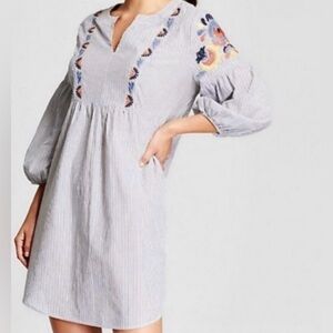 Knox Rose Gray Embroidered Long Sleeve Dress